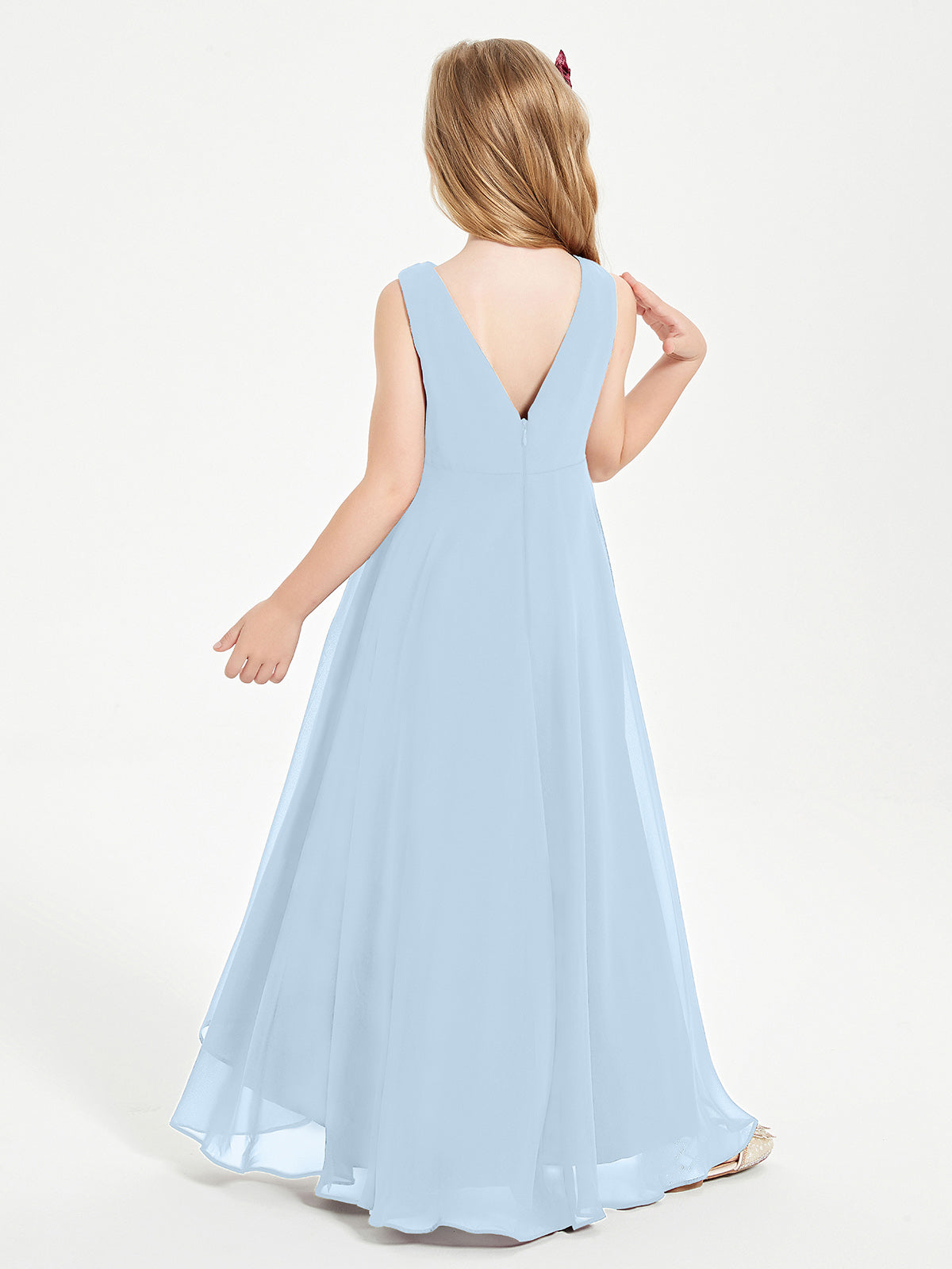 Modern Asymmetrical Cowl Neck Junior Bridesmaid Dresses Sky Blue